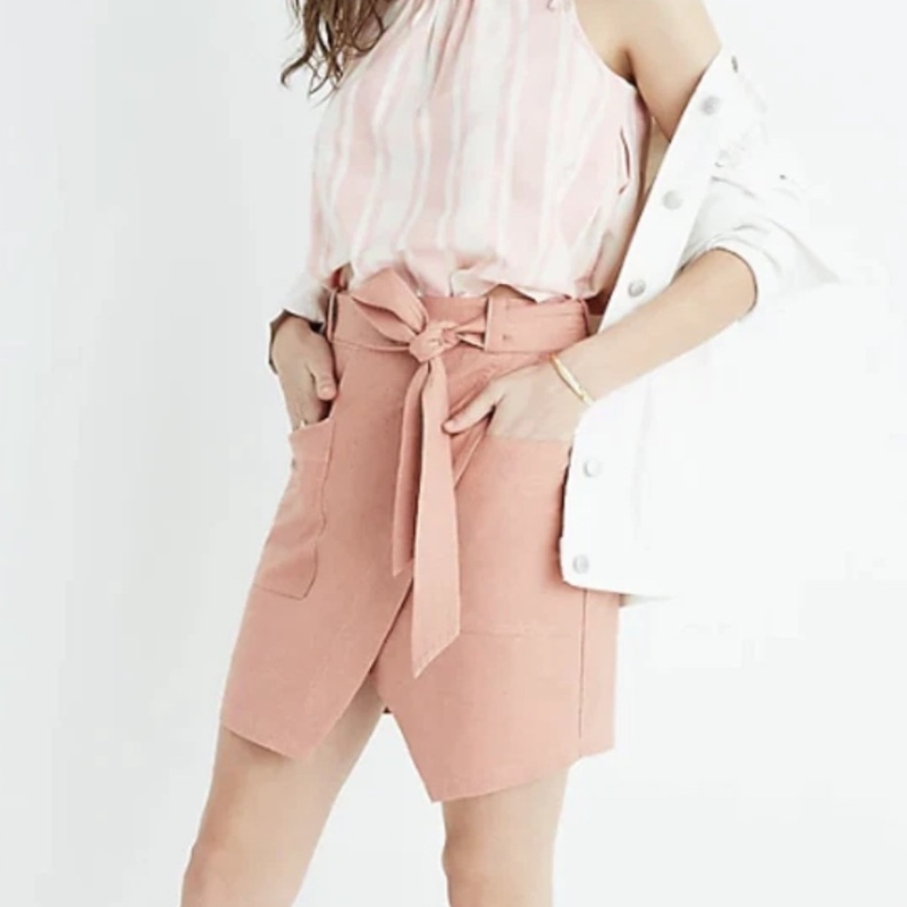 Madewell Portside Raw Silk Faux Wrap in Blush Pink